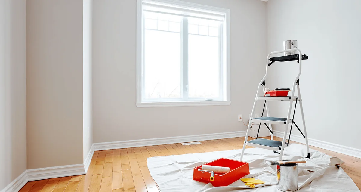 Interior wall and tools prepared for texture application