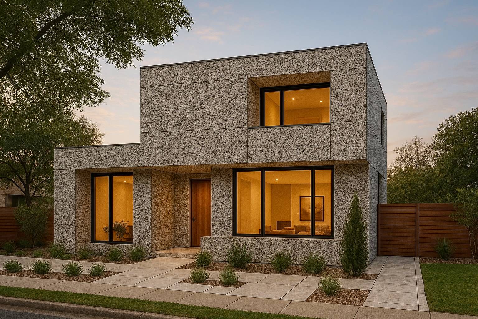 Modern residential facade featuring Luxstone texture finishes