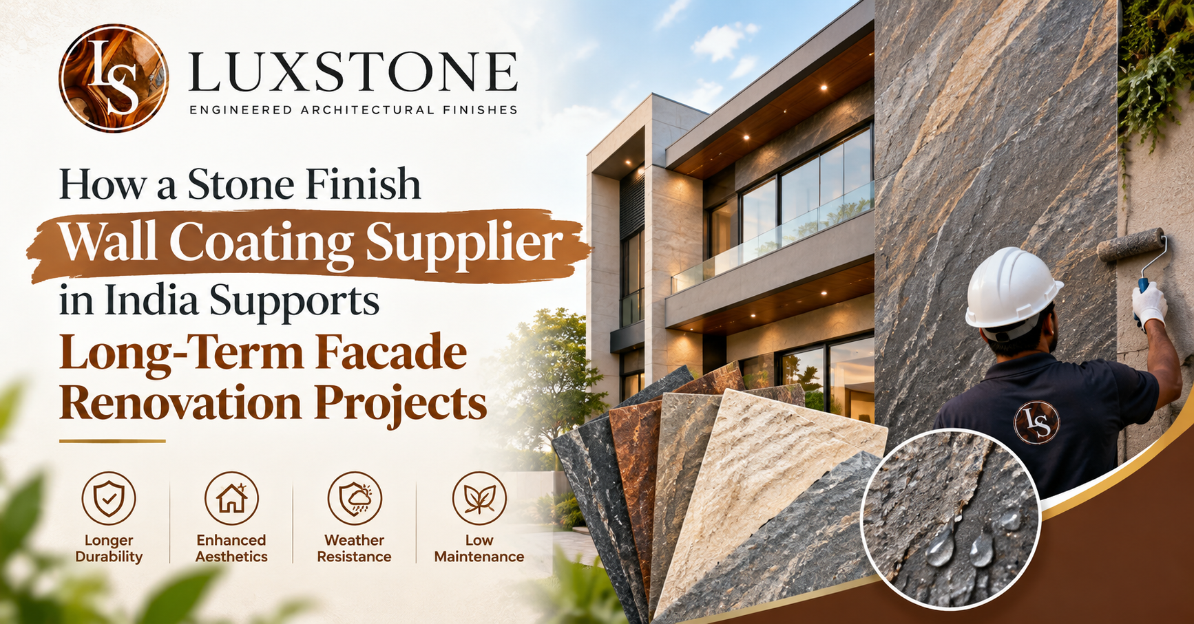 Weatherproof exterior wall finished with durable natural stone texture